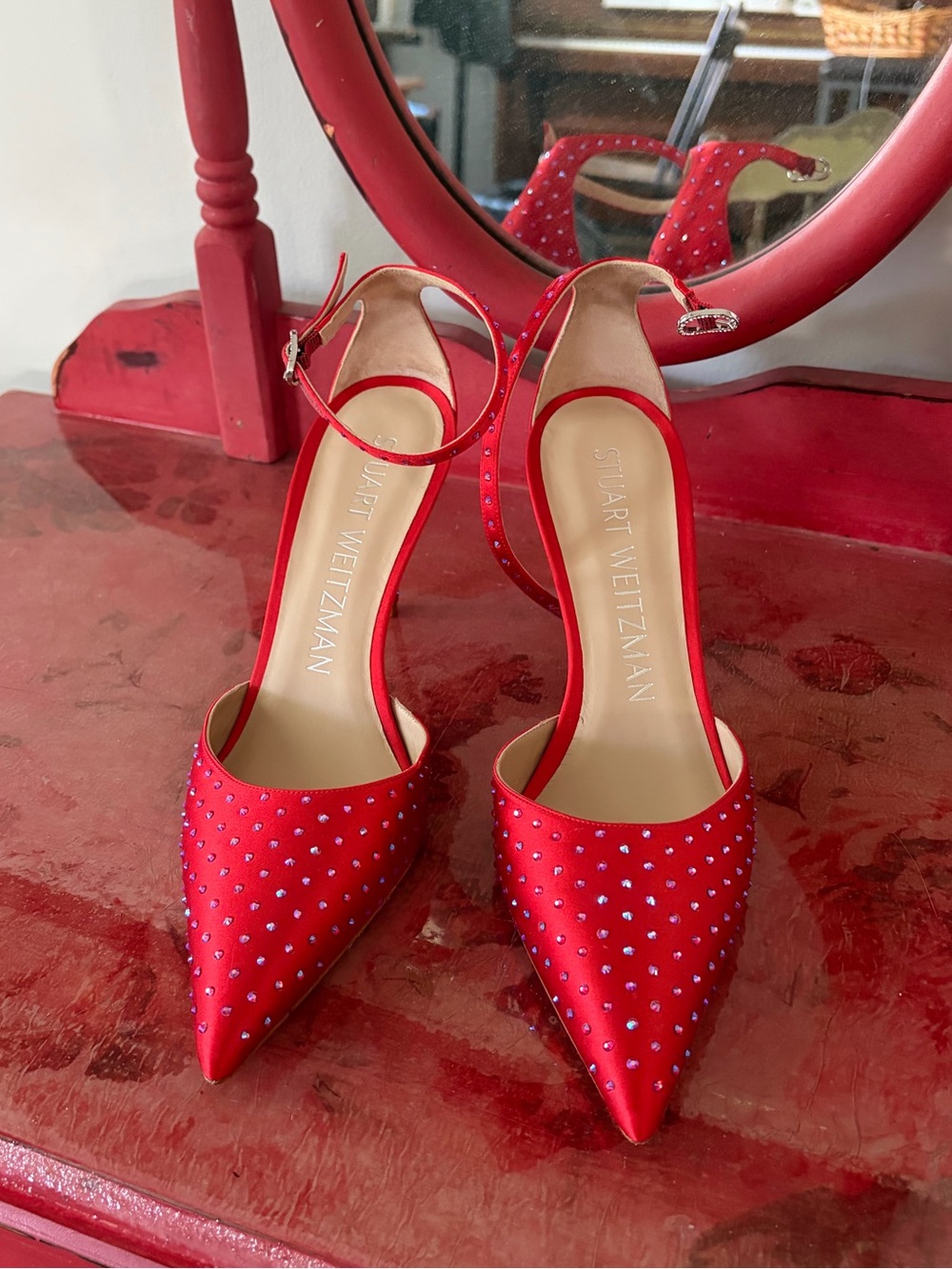 Stuart Weitzman “Stuart Shine 85 Strap Pump” Swarovski Crystal w/Rhinestone clas